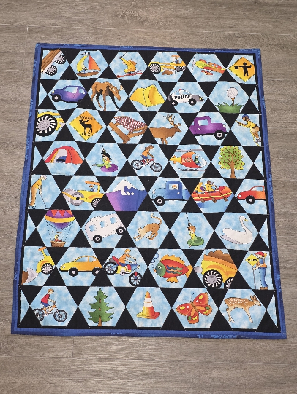 Handmade I Spy Baby Quilt Tummy Time Interactive Blanket Game 44 Picture Blocks